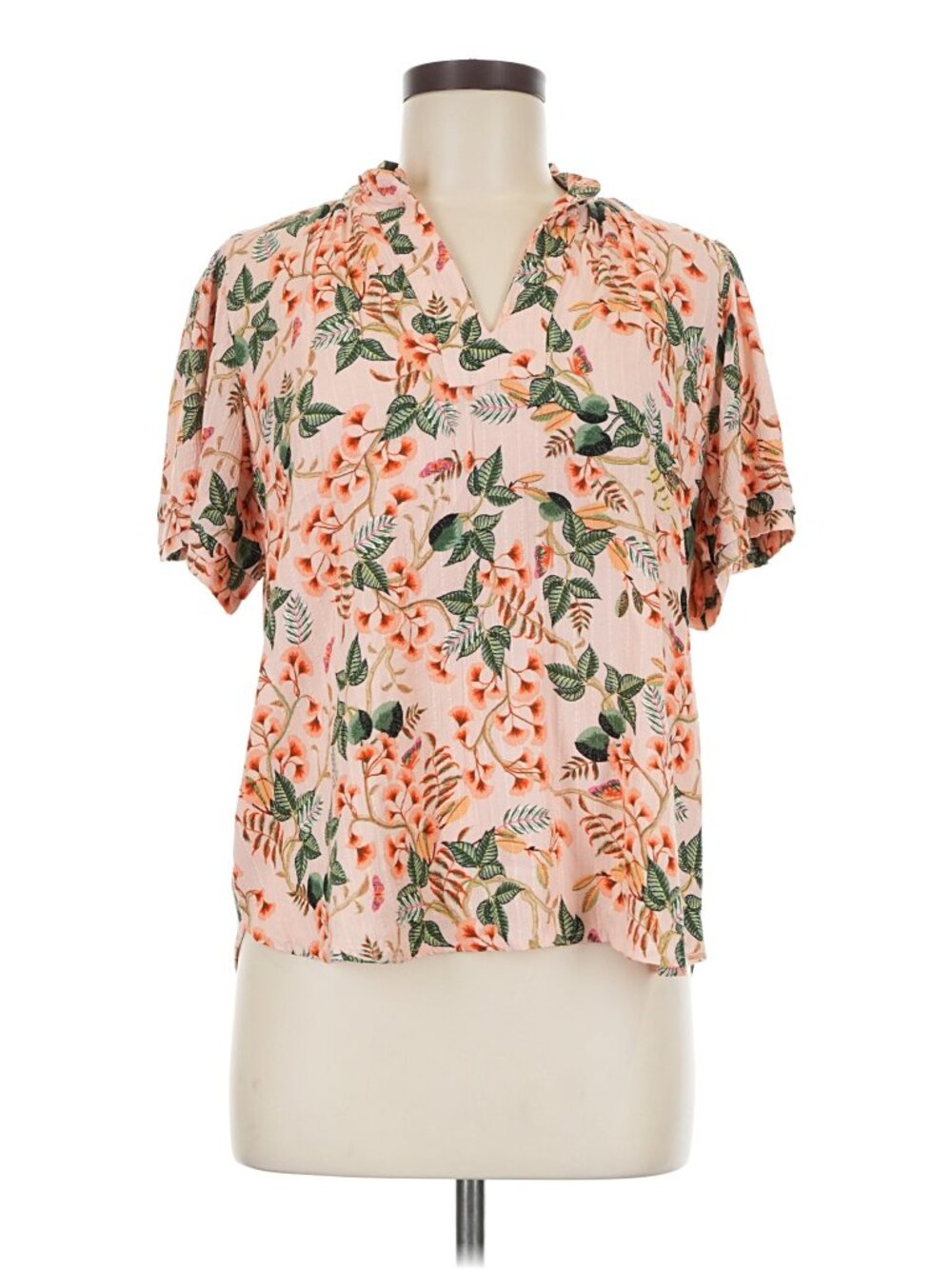 Ann Taylor Loft Women's floral peach Short Sleeve Top, Size L.